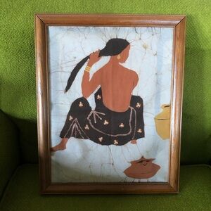 Balinese batik wax resist handcrafted painting on cloth vintage of native woman